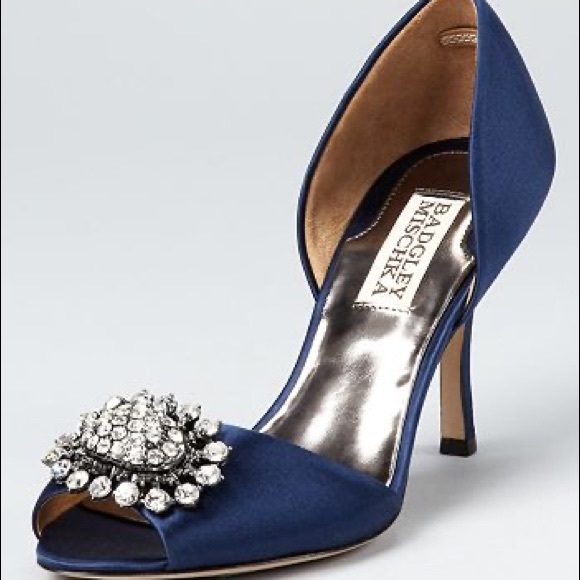 NIB Badgley Mischka Lacie Navy Satin Pumps - Picture 1 of 8